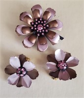 Floral Design Brooch, Clip Earrings Set