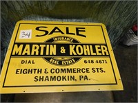 MARTIN & KOHLER METAL SIGN SHAMOKIN SIGN 24" X 18