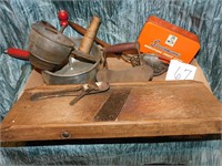 EARLY KITCHEN UTENSILS, HOG SCRAPER BOX LOT