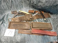 2 STRAIGHT RAZORS, LEATHER STRAP, SHARPENING STONE