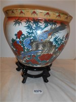 Asian Planter 12in diameter on wooden stand