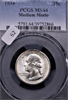 1934 PCGS MS64 WASHINGTON QUARTER