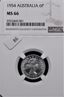 1954 NGC MS66 AUSTRALIA 6 PENCE