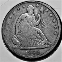 1860 SEATED HALF DOLLAR VG