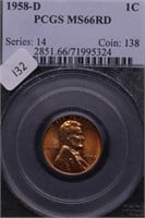 1958 D PCGS MS 66 RED LINCOLN CENT