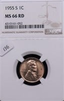 1955 S NGC MS66RED LINCOLN CENT