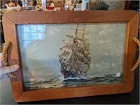 Vintage Tall Ship Art in unique frame