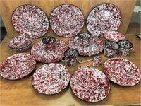 Red & White Enamel Granite Ware Splatter