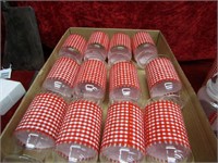 (12)Red Gingham 5-1/4" glasses. Fire King.