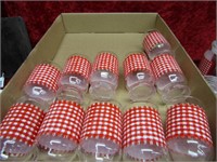 (12)Red Gingham juice glasses. Fire King.