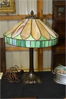 Tiffany Style Lamp With Green and Tan Colored