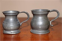 2 Small Antique Pewter Tankards Smallest Marked