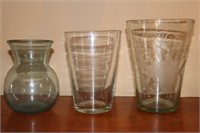 3 Hand Blown Vases- 2 are Clear and 1 of them is