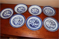 6 Canton Porcelain Cobalt Blue and White Bowls