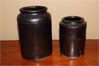 2 Brown Pottery Crocks  (tallest 8")