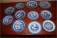 Blue Canton Porcelain Saucers, Bowl and Small