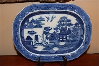 Blue Canton Large Porcelain Platter 14 1/4" X 10