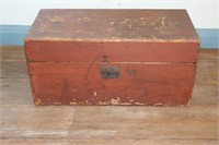 Antique Red Color Wooden Chest with Iron Handles