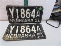 1951 Nebraska License Plate Set Y1864 A