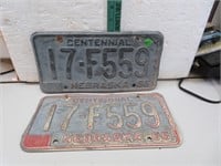 1966 Nebraska Centennial License Plate Set 17-F559