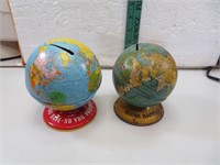 2 Vintage Pressed Steel Globe Banks 4&3/4" and