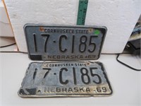 1969 Nebraska Cornhusker State License Plate Set