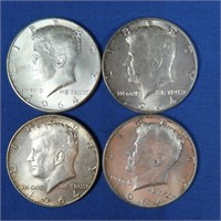 4-1964 Kennedy Half Dollars-90% Silver