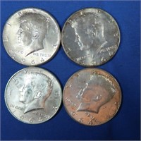 4-1964 Kennedy Half Dollars-90% Silver