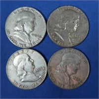 4 Franklin Half Dollars-1954,1962,(2)-1963-D's,