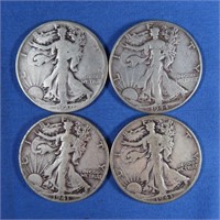 4 Liberty Half Dollars-1940, 1941-S, 1943, 1944