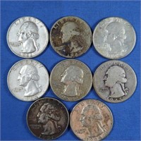 8 Washington Quarters-90% Silver