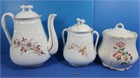 Ceramic Tea Pot & 2 Canisters