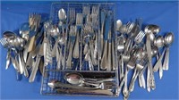 Lg Lot of Flatware in Wire Tray