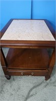 Wooden Table w/Marble Top-26"x21"x21"H