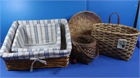 4 Wooden Woven Baskets-2 w/Cloth Lining