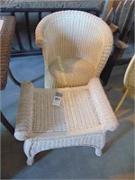 WICKER ROUND BACK CHAIR AND FOOT STOOL