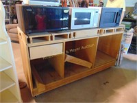 3 MICROWAVES AND TOASTER OVEN AND SHELF