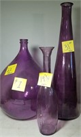 3 Decorative Purple Vases