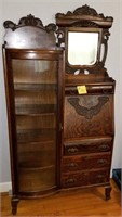 Antique Oak Drop Front Desk & Display Cabinet