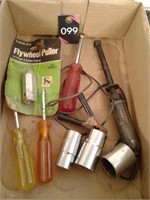 Flywheel puller, screwdrivers, sockets, tester