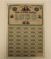 Error 1869 South Carolina $1000 Bond