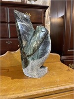 Solid green marble modernist statue of a Pelican