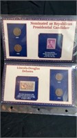 Lincoln stamps and coins