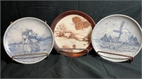 3) hand painted plates