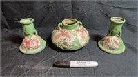 Roseville vase & candle holders