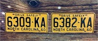 (2) 1960 NC License Plates/Tags