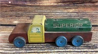 Antique 9" wood and tin toy oil truck