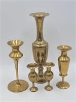 Five Brass Vases, Vintage Brass Decor