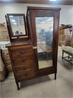 Antique Wood Chifferobe Armoire with Mirrors