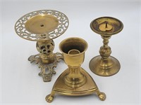 Large Brass Candle Holders, Mismatched